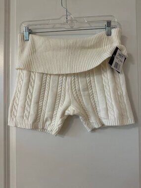 Harper & Ivy Cable Knit Sweater Shorts Womens L Cream Gardenia Fold Over NWT